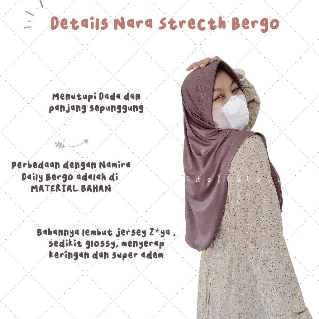 Nara Daily Stretch Bergo size M (Menutup dada) • Bergo Jersey Premium untuk Sekolah dan Olahraga