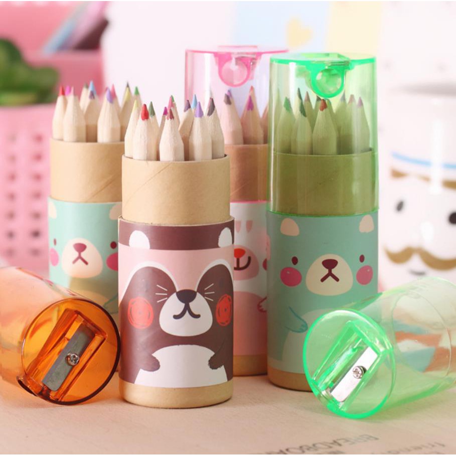 (C083) 1 Set Pensil Warna + Tempat Pensil + Rautan / Pensil Melukis 1 Set