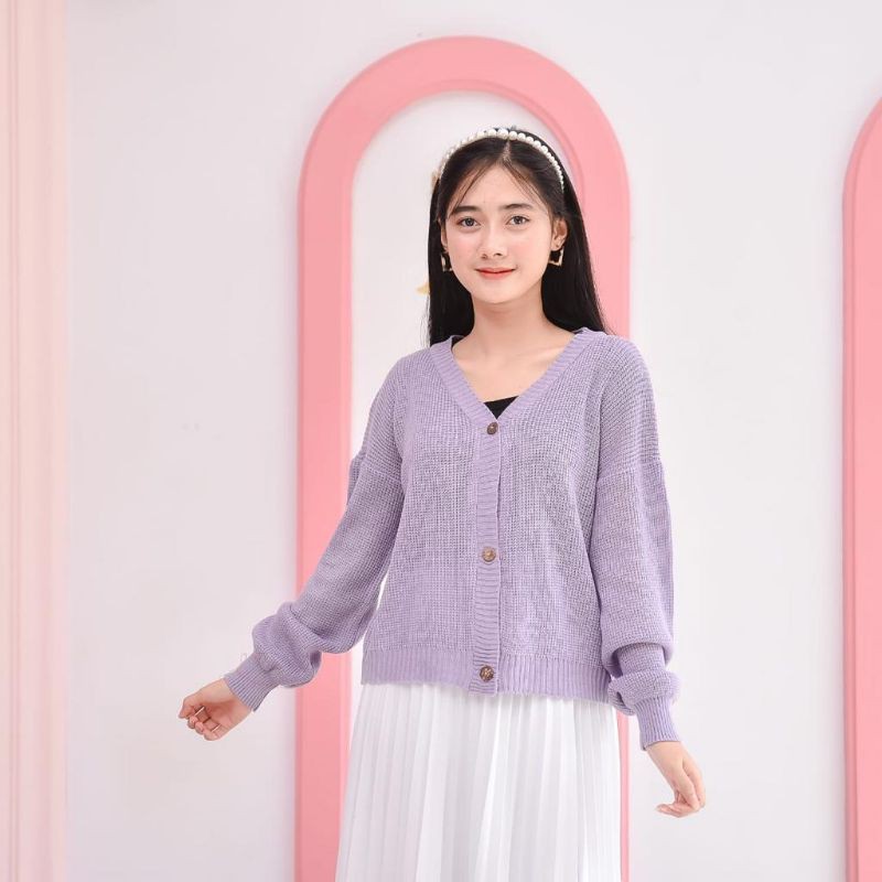 CARDIGAN OUTHER CARDIE - PREMIUM RAJUT - WOLLY CROPE - CLARISSA KNITE CARDY - SHIREN CARDY-Purple