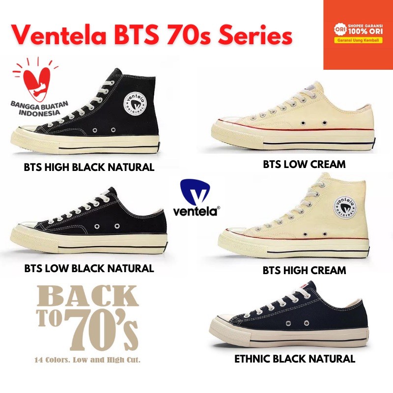 Sepatu Ventela BTS 70s Low Black Cream High Ethnic Vantela Ventella Shoes