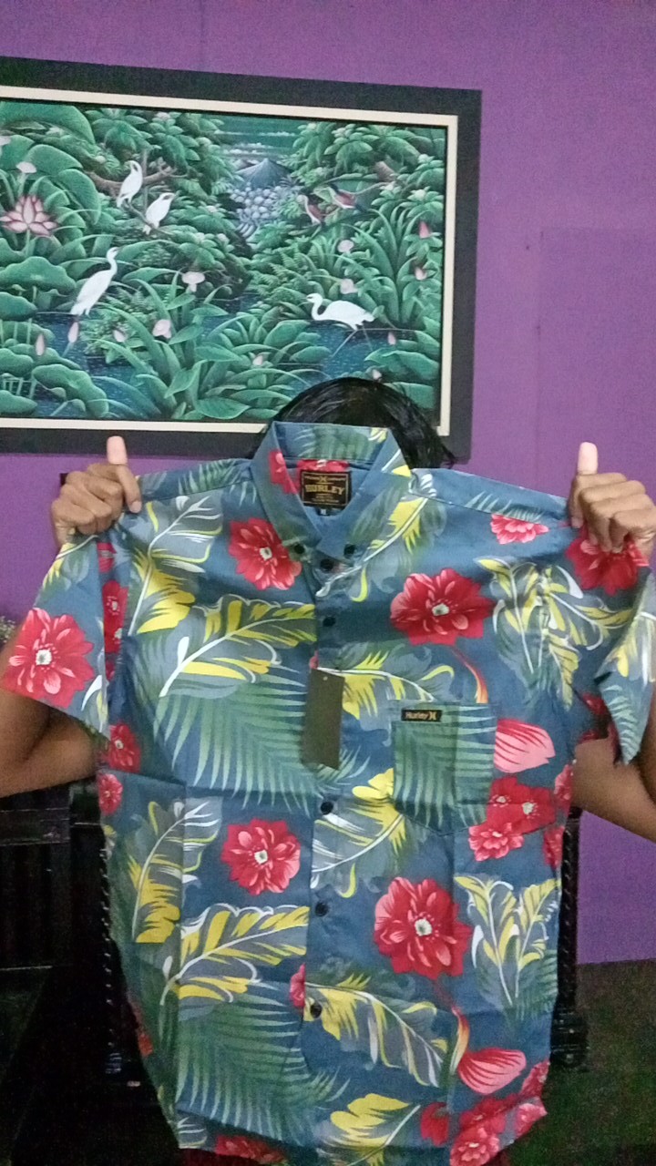 Hem Cowok Printing Kemeja Surfing Pria Motif Pantai Tie Die