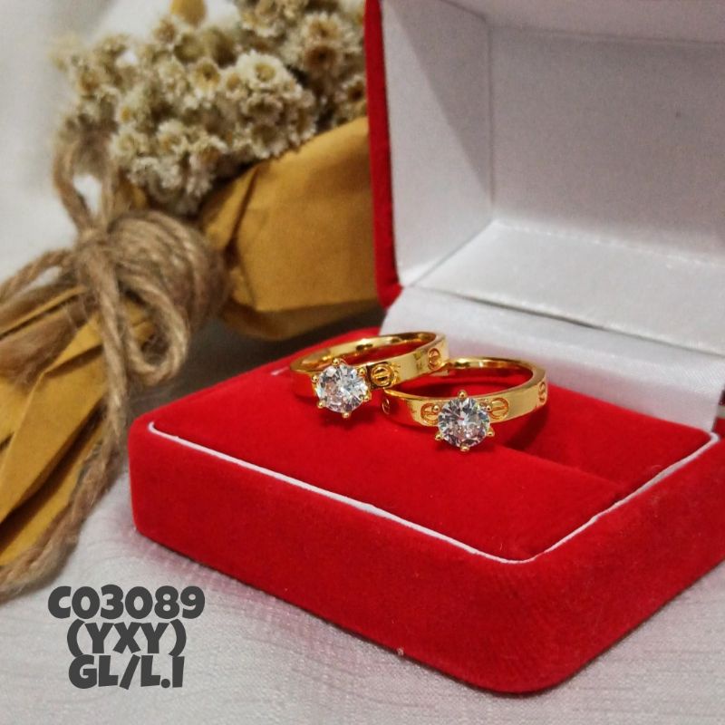 Cincin Yaxiya Zircon Timbul Warna Gold C03089