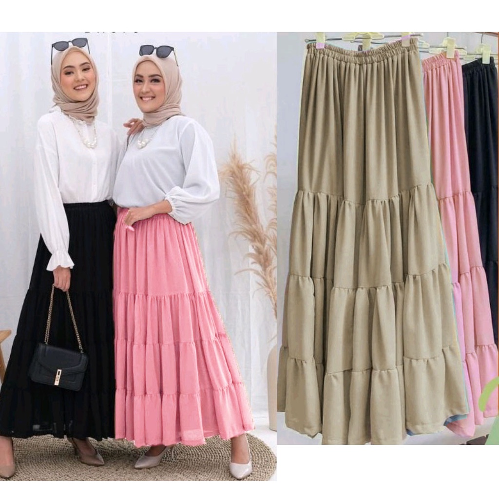 Rok Susun Panjang Maxi / Skirt Rok Polos Twiscone  Bahan Adem 828