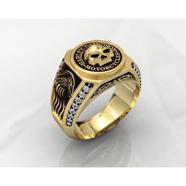 Cincin Emas Pria Keren Desain Cincin Tengkorak Hitam Warna Emas Punk Pop Ring Skull