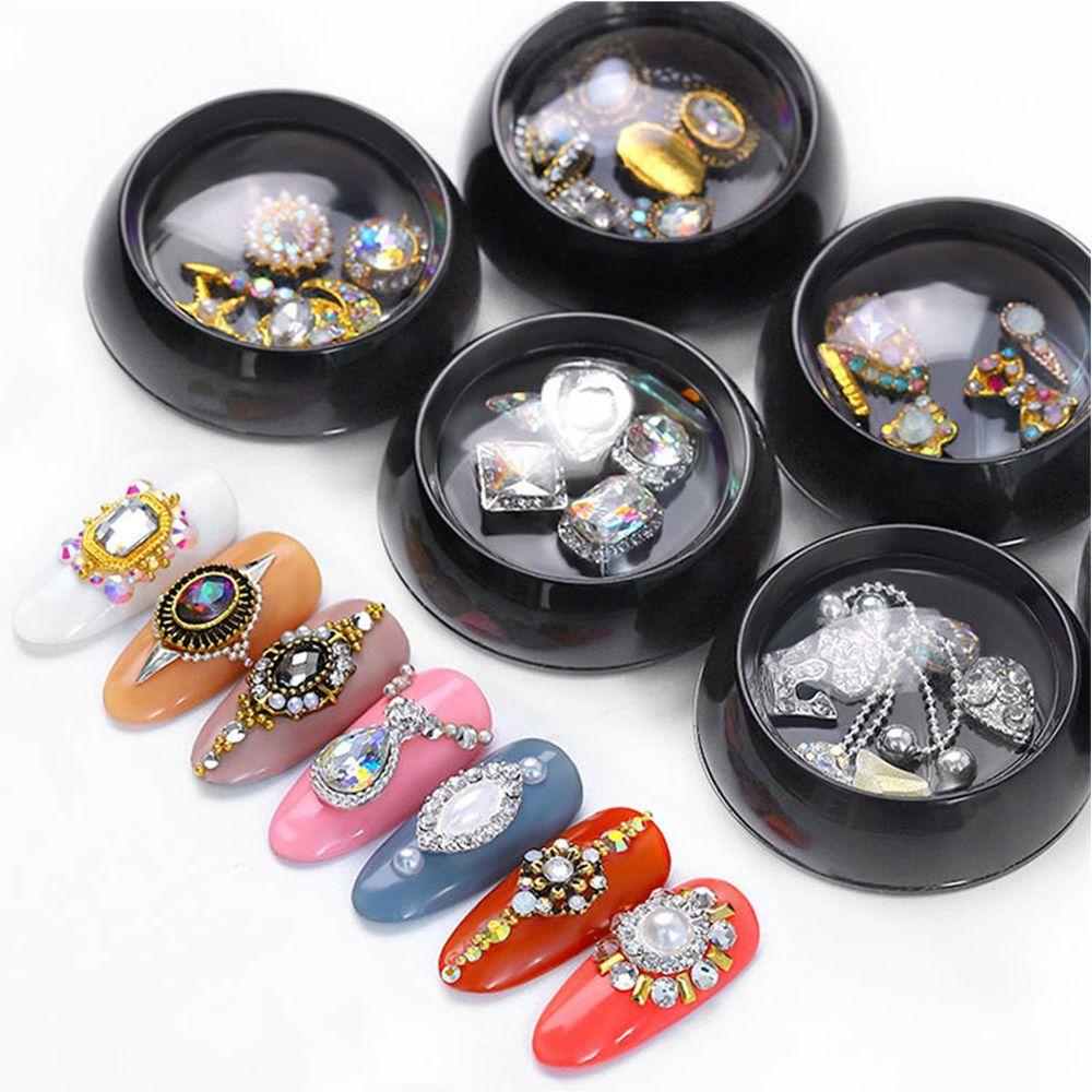 AUGUSTINA Augustina Nail Art Charms 6Pcs /Set Tips 3D Warna-Warni Manicure Charm Kaca Oktagonal Studs Alloy Crystal