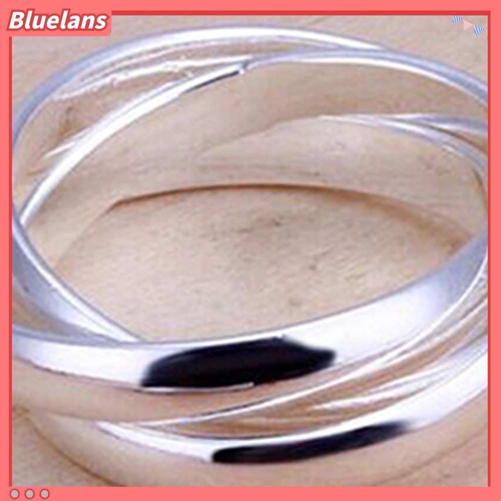 Bluelans Women Fashion Jewelry 925 Sterling Silver Plated Triple Circle Band Ring US Size 6 7 8 9