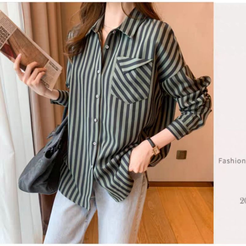 MDLV ~ 4104 Linnea Striped Shirt Kemeja Salur Import