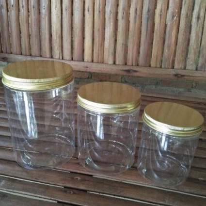Toples plastik bening 1015 tutup aluminium gold/Plastik pet/kue kering/Toples tabung