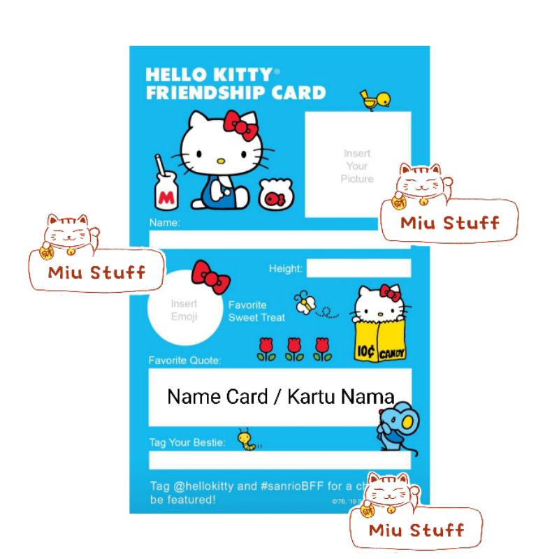

Name Card / Kartu Nama Gambar Hello Kitty Pompurine Kerropi Melody Batzmaru Little Twins Gudetama Pocacho