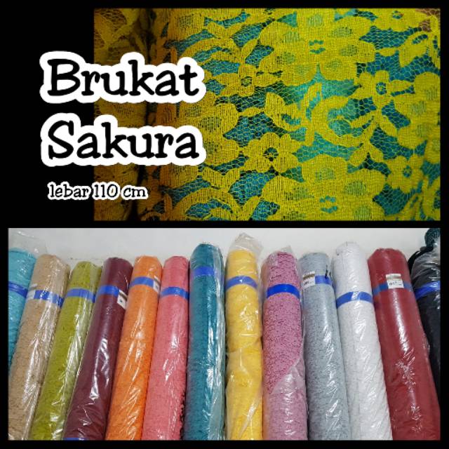 Kain Brukat Brocade Brokat motif bunga Sakura bahan halus