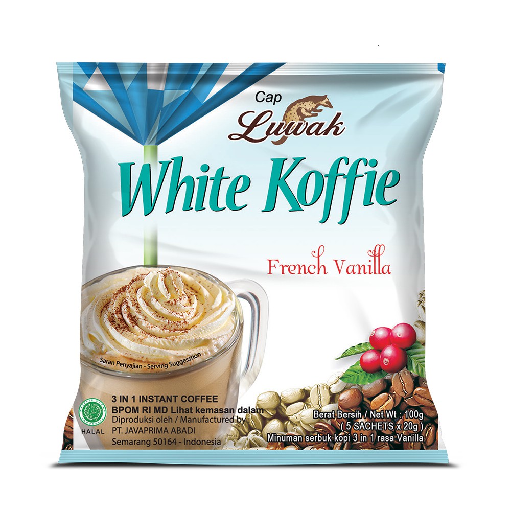 

Kopi Luwak White Koffie French Vanilla Bag 5x20gr