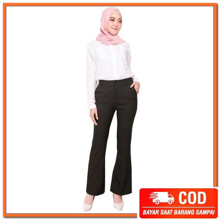 Celana Kain Wanita Stretch Melar Kulot Bahan Katun Twill Allsiz G HO119 Celana Jumbo Kerja Cutbray