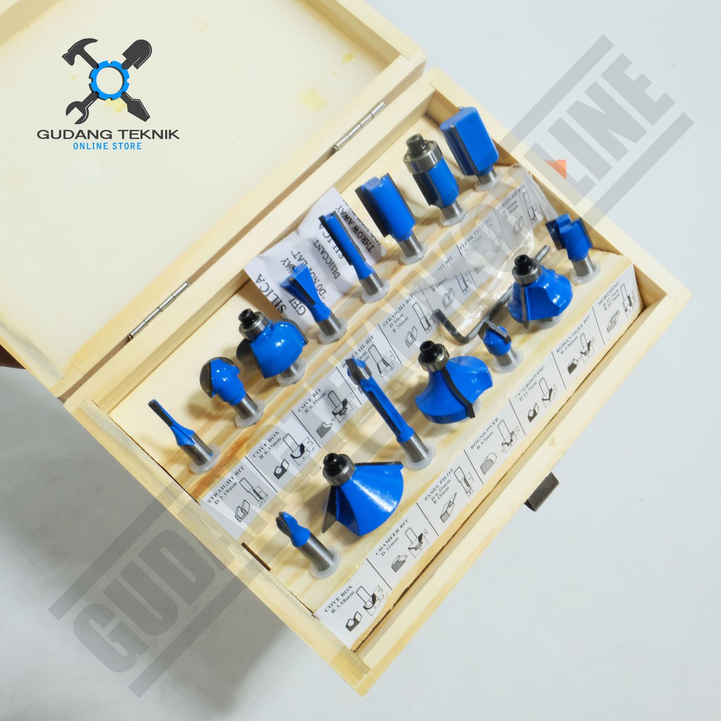 AST ASRB02-015 Mata Profil Router Bit 1 Set 15pcs Mata Trimmer Kayu Tool 1 Set 15 pcs / Mata Pisau Profil