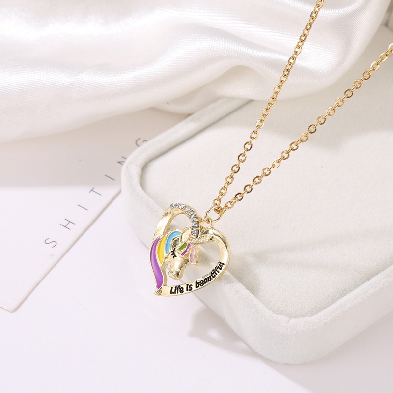 Kalung Dengan Liontin Kristal Bentuk Unicorn Untuk Hadiah Ulang Tahun Anak Perempuan