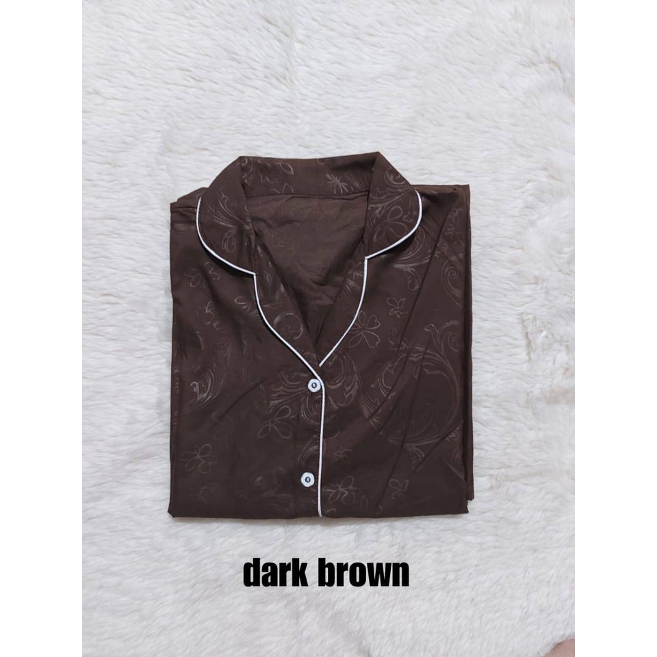PEPOY SHOP Stelan Piyama Baju Tidur Tangan Panjang ( PP ) Embos Motif Wanita LD 104 Cm-DARK BROWN