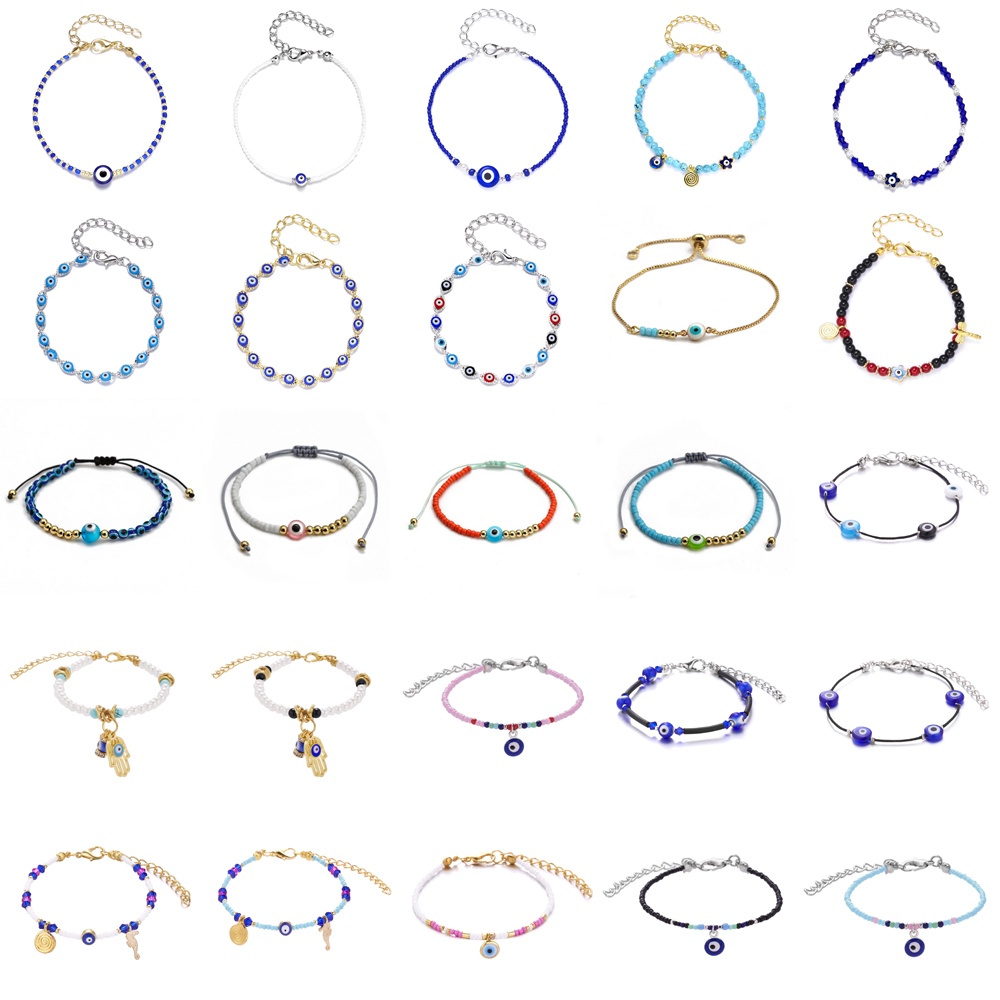 Manik-manik Padi Mata Biru Tenun Tangan Tali Tarik Adjustable Gelang Pria Dan Wanita Korea Fashion Perhiasan Hadiah Untuk Pria Dan Wanita Teman Aksesoris Terbaik Pabrik Grosir In Stock