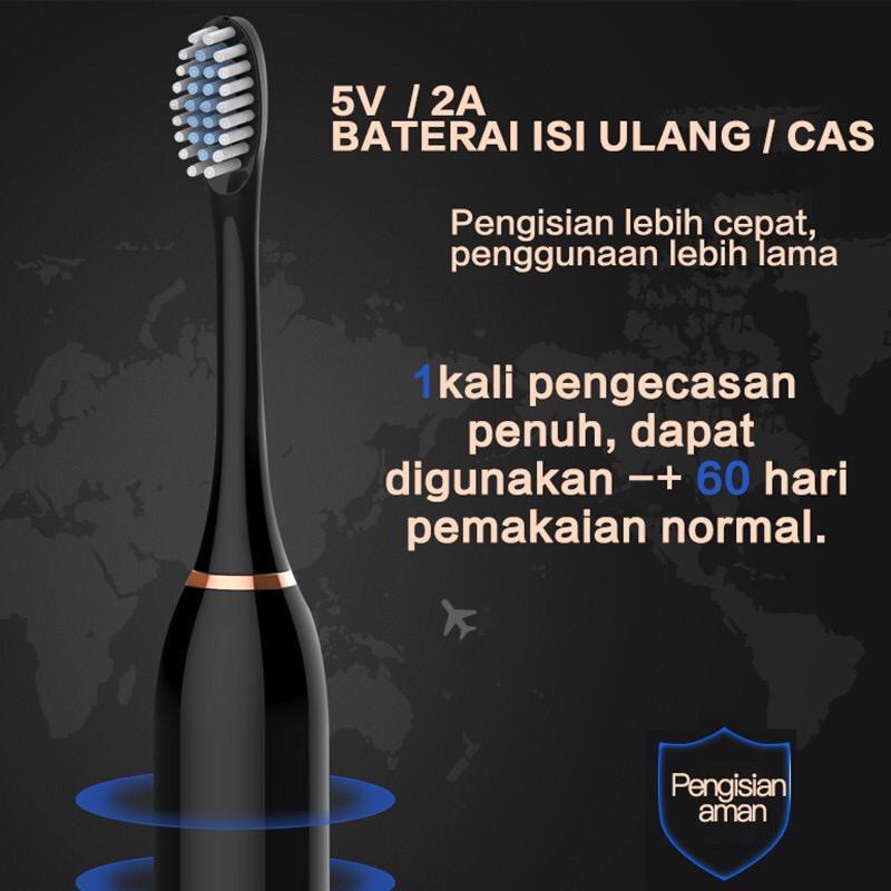 RM-09 Sikat Gigi Elektrik Listrik Otomatis Toothbrush Automatic Waterproof 5 Mode 3 Sikat Lembut