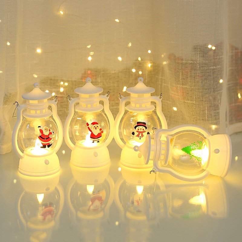 Lampu Malam LED Bentuk Lentera Minyak Santa Claus Snowman Gaya Retro Untuk Dekorasi Natal