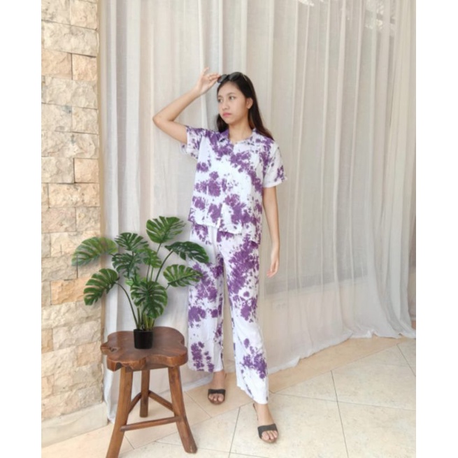 ONE SET SETCEL Tie Dye - Setelan TIE DYE WANITA PRIA GROSIR MURAH - ONESET TIE DYE BALI-PutihUngu