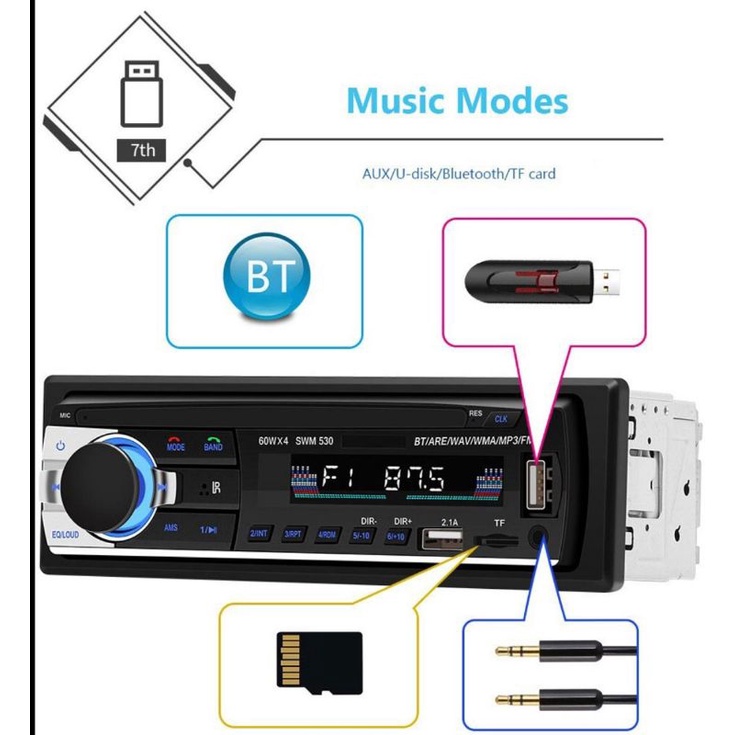 Kerndy Tape Audio Mobil Multifungsi Bluetooth USB FM Radio MP3 Player -JSD 530