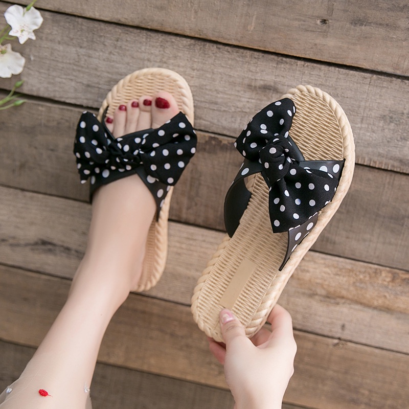 [MONA] Sandal Flat Slip On Jepit Rotan Karet Anti Licin Pita Polkadot Wanita Import Terbaru - 261