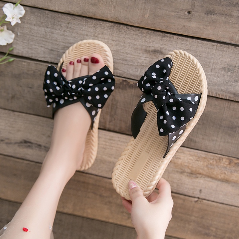 [NOOS] Sandal Flat Jepit Rotan  Karet Anti Licin Pita Polkadot Wanita Hangout Putdoor Indoor Import Terbaru - 261