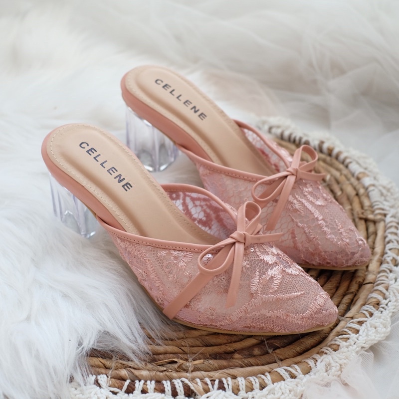 Cellene • Canbera Heels 37-42 | Wedding Shoes Brukat Heels Kaca 7cm-Bimba Babypink