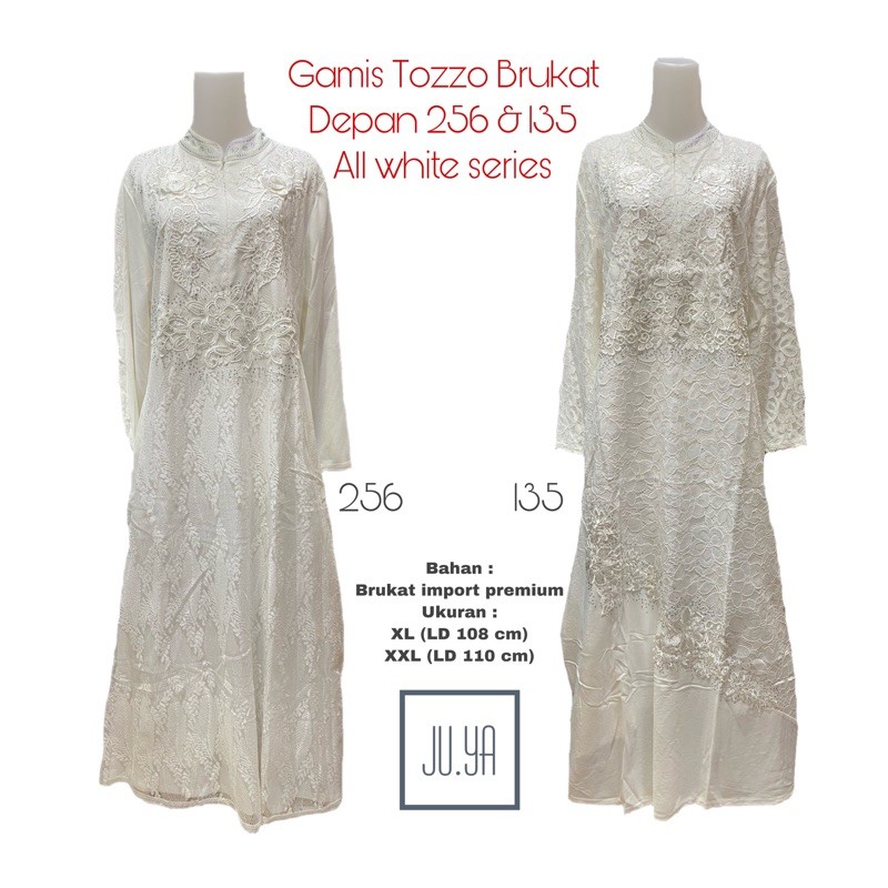 Gamis Tozzo Brukat Depan 256 & 135 putih all white series