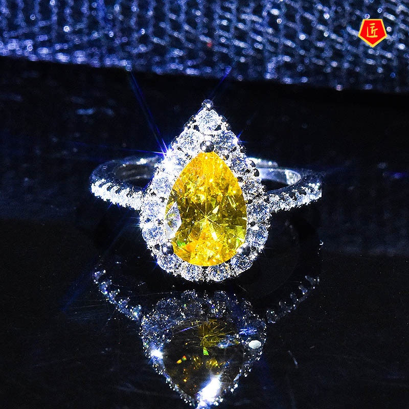 [Ready Stock]Luxury Simple Yellow Diamond Ring Pink Diamond Crystal