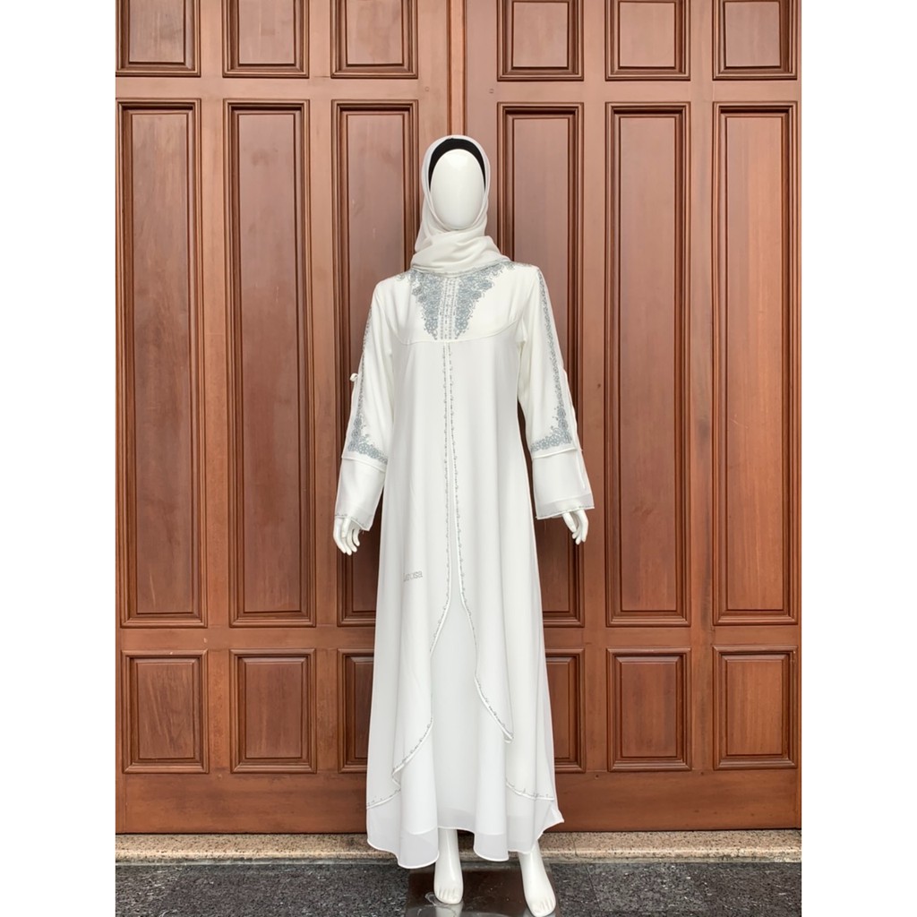 Article 135 - 064 putih - silver LAROSA Abaya Set Kerudung Bordir Payet Tanah Abang