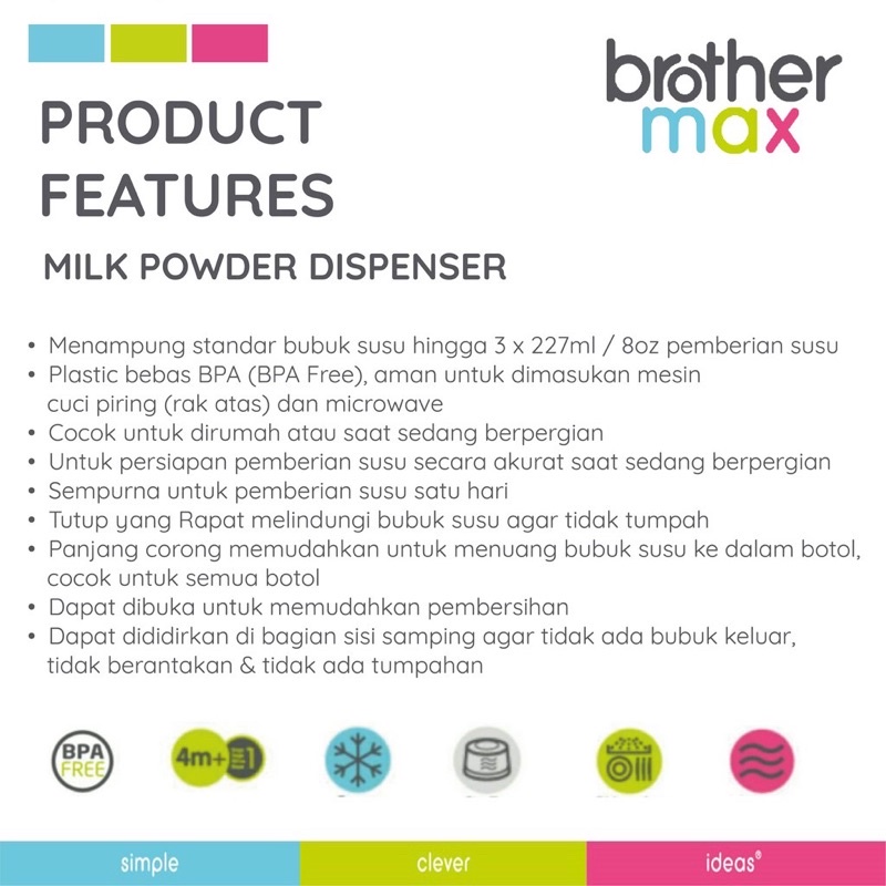 Brother max milk powder dispenser - wadah makanan mpasi bayi | dispenser susu bayi