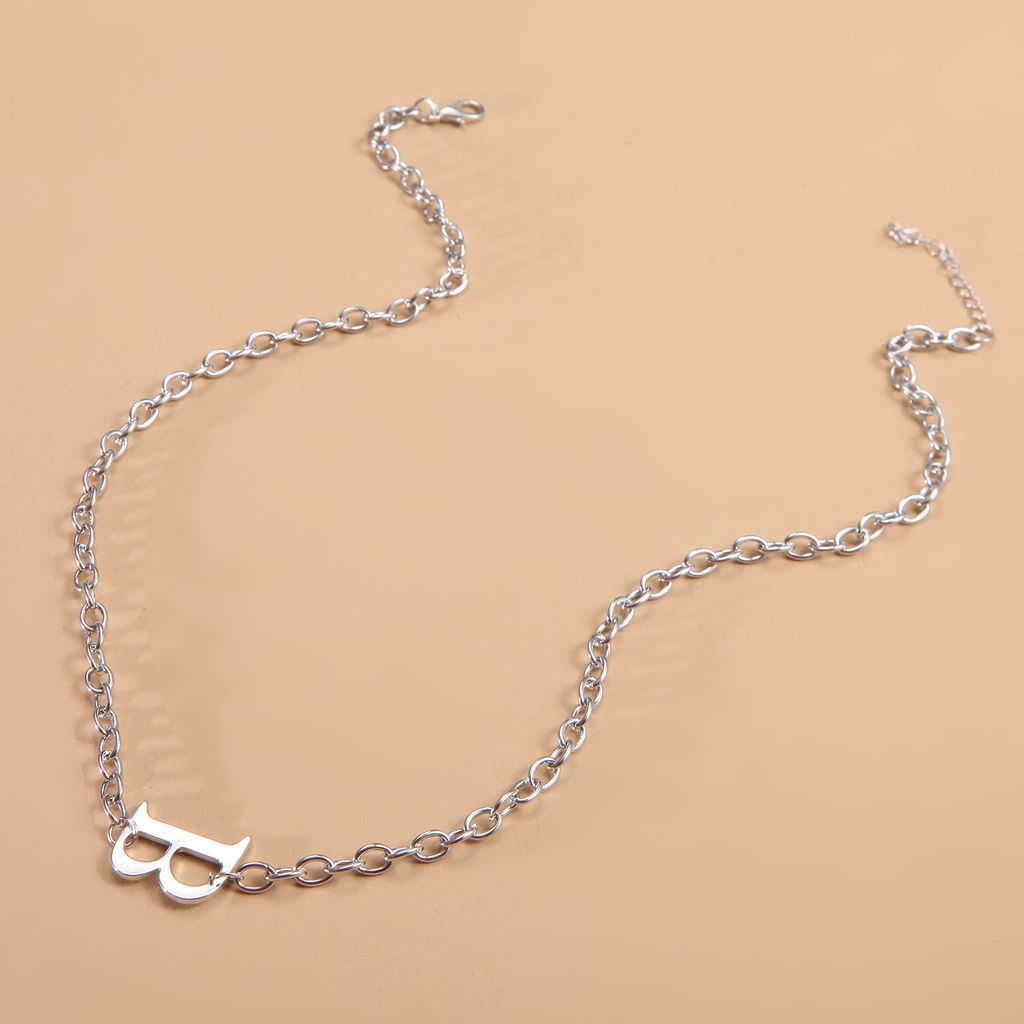 Kalung Choker Tebal Lapis Silver Motif Huruf B Gaya Punk Minimalis Untuk Wanita
