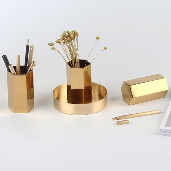 TBI Golden Pen/Brush Holder Tempat Kuas Makeup Emas Tempat Pen Alat Kantor