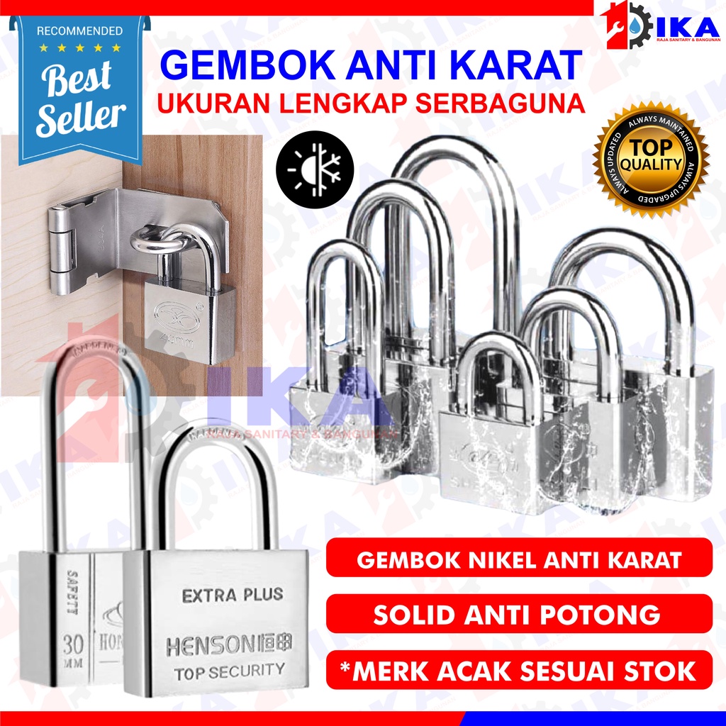 Gembok Stanless Anti Karat/Anti Maling/Gembok Anti Rust/Gembok Anti Cut /Gembok Rumah Pagar 30mm 40 mm 50mm 60mm Anak Kunci Harga Grosir Pendek Panjang