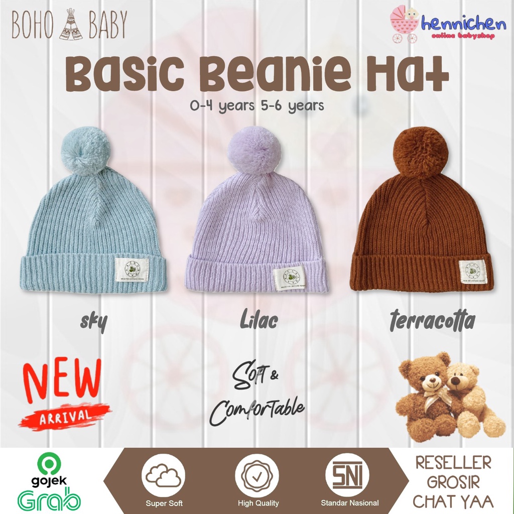 BASIC BEANIE KIDS  BOHO BABY Beanie Hat beany Kupluk Bayi Topi Bayi Topi Anak Bahan Rib BOHOBABY BOHOPANNA ANAK