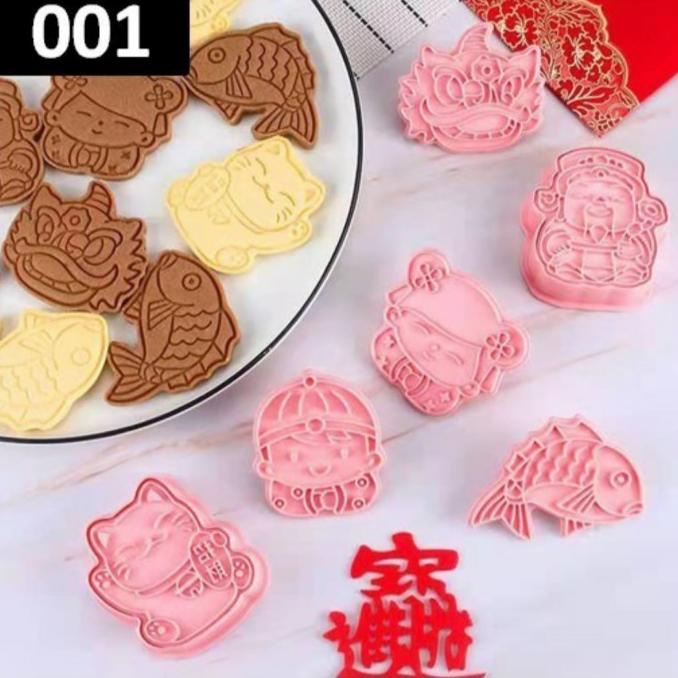 

>*>*>*>*] Cookie Cutter Stamp Fondant motif Imlek (ikan,girl,dll) 1 pak 6 motif