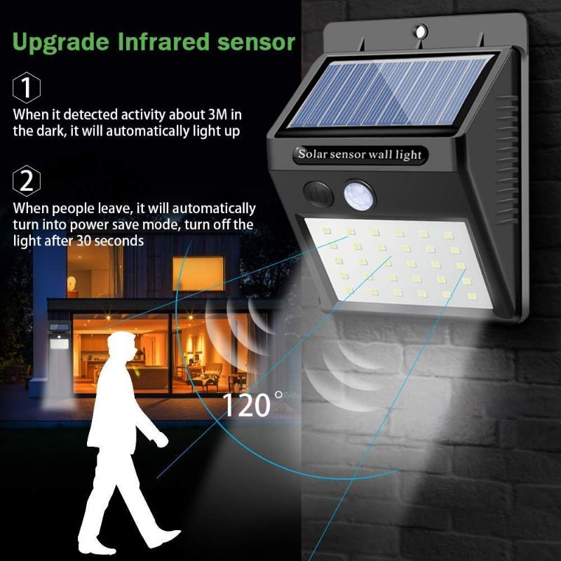 Lampu Dinding Solar Cell 30Leds/5.watt + Built-in Battery Merek Hose, dengan sensor cahaya dan gerakan tanpa pakai listrik