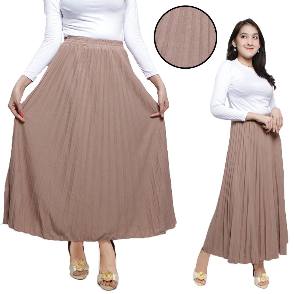 (COD) Rok Panjang Plisket Waffel Bahan Motif Kulit Jeruk Premium Terbaru