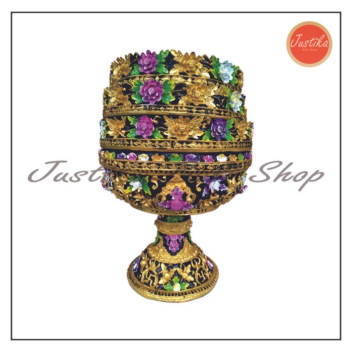 Helnan_Store Dulang Bali Tumpuk 3 Warna Warni/ Motif Bunga/ Bahan Fibber