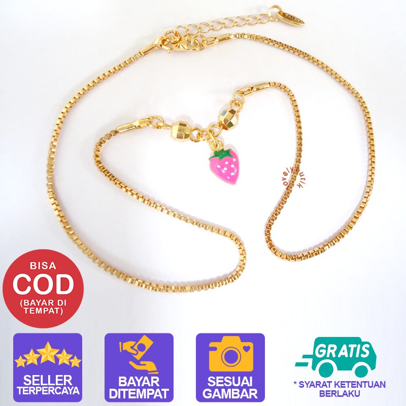 Kalung Xuping Rantai Lapis Emas Cantik Indah Anak Perempuan Motif Stoberi Pink/ Lovelybutik