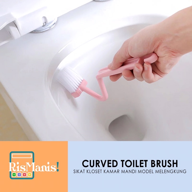 CURVED TOILET BRUSH - Sikat Kloset Kamar Mandi Gagang Panjang Model Melengkung Pembersih WC Wastafel