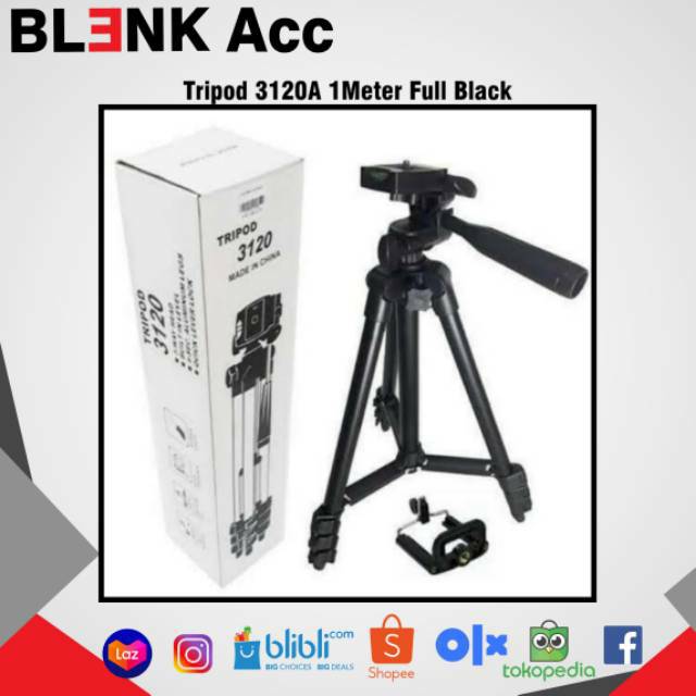 Tripod 1meter 3120 black Handphone Hp U Holder Kaki Stabilizer 1 meter grade A kualitas premium plus Holder U