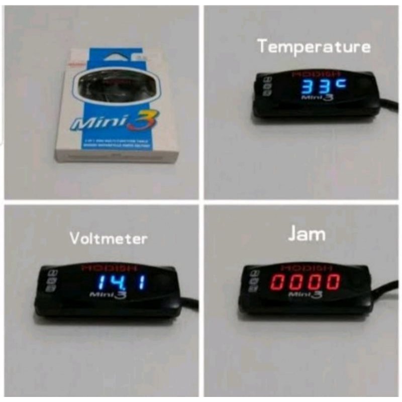 Voltmeter Volt Meter ACCU Aki 3 in 1 Mini 3 12V Universal Semua Motor Bisa