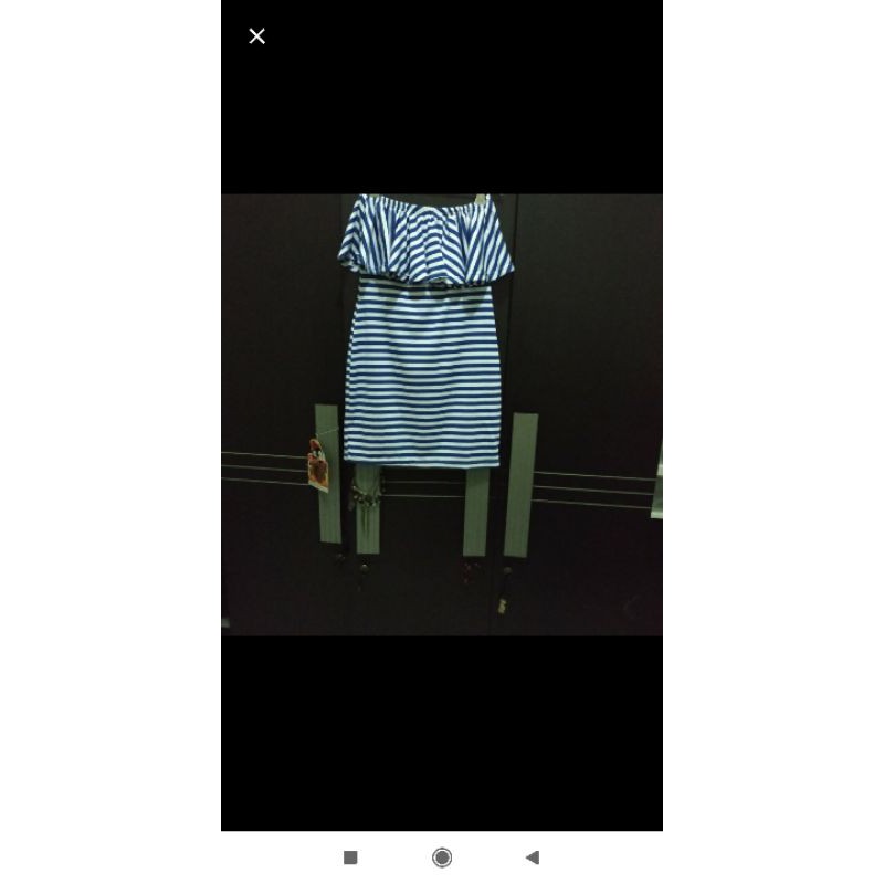 Preloved Dress Biru Garis Putih