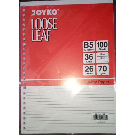 

Loose Leaf Joyko B5 , 26 Holes - bergaris isi 100 Lembar