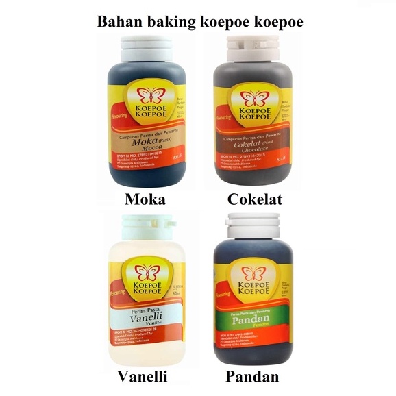 

Bahan baking kue Koepoe koepoe rasa pasta cokelat, moka, vaneli, dan pandan