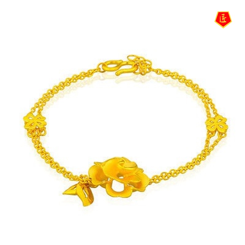 [Ready Stock]Gold Fashion Elegant Rose Double Layer Women's Bracelet