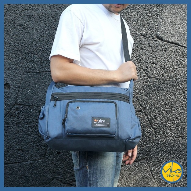 Tas Selempang Pria Cowok Perempuan Wanita Elbrus Original Slingbag Tas Slempang Distro Kerja Kuliah Sekolah Besar Simple Biru