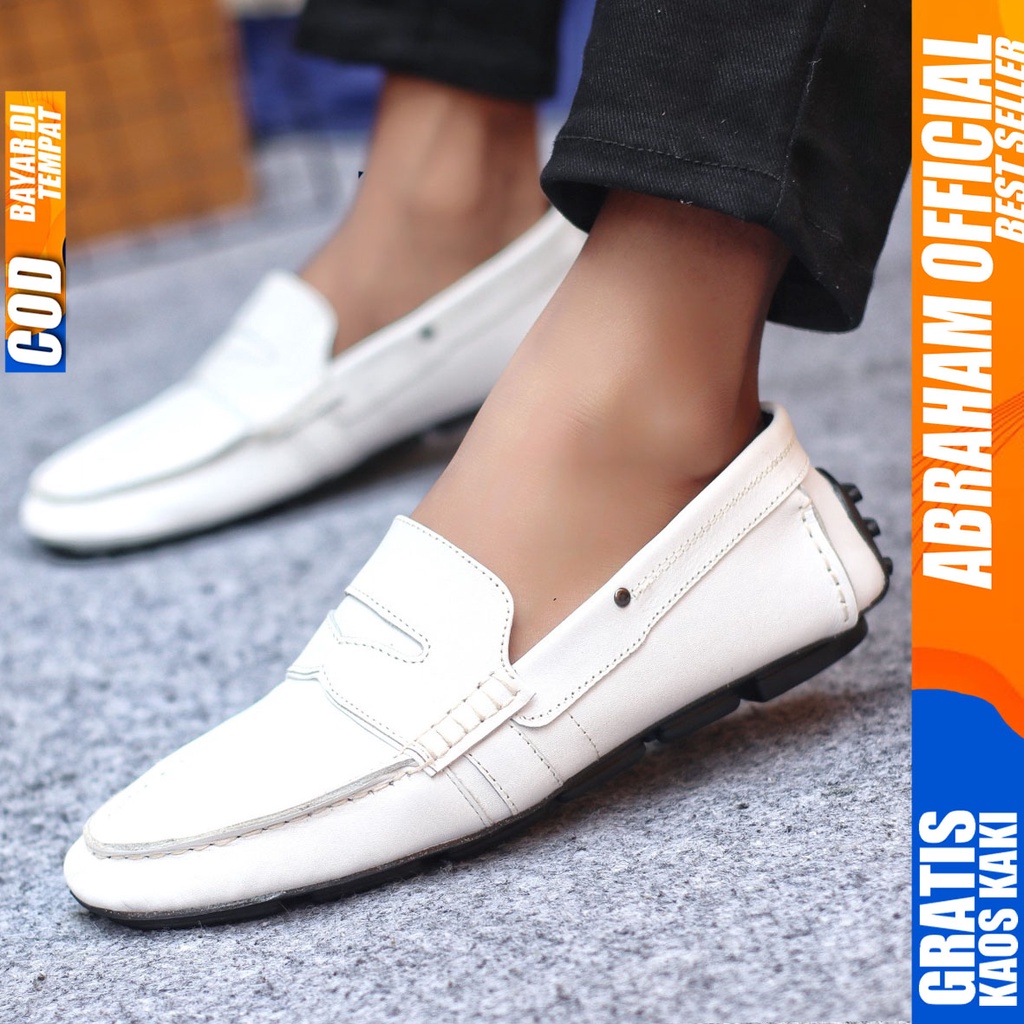 Sepatu Casual Pria Slip On Slop Selop Pansus Santai Kulit Asli Kerja Kantor Kulit Kondangan Hitam Polos Fashion shoes Terbaru Original Murah Kekinian Cowok VELAS ABRAHAM