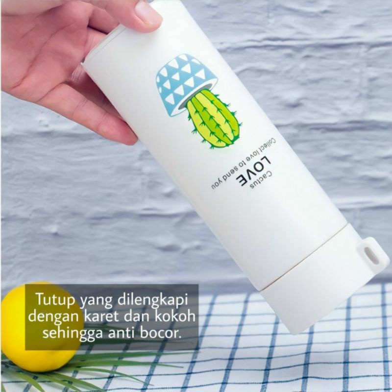 Botol Minum Kaca Warna - Termos Kaca Unik MOTIF TANAMAN KAKTUS 400ml-6